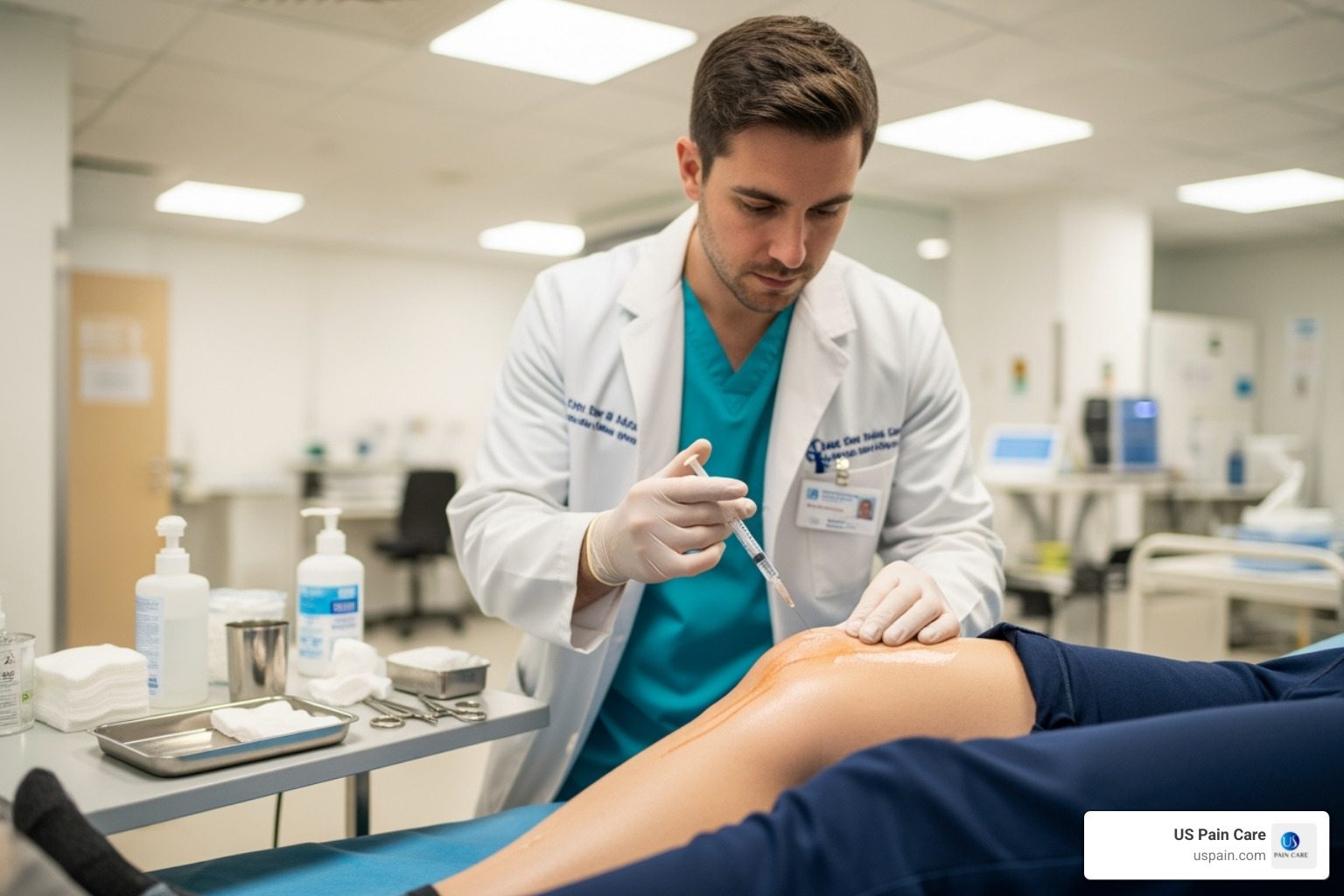 An image illustrating a joint injection being performed - what is interventional pain management
