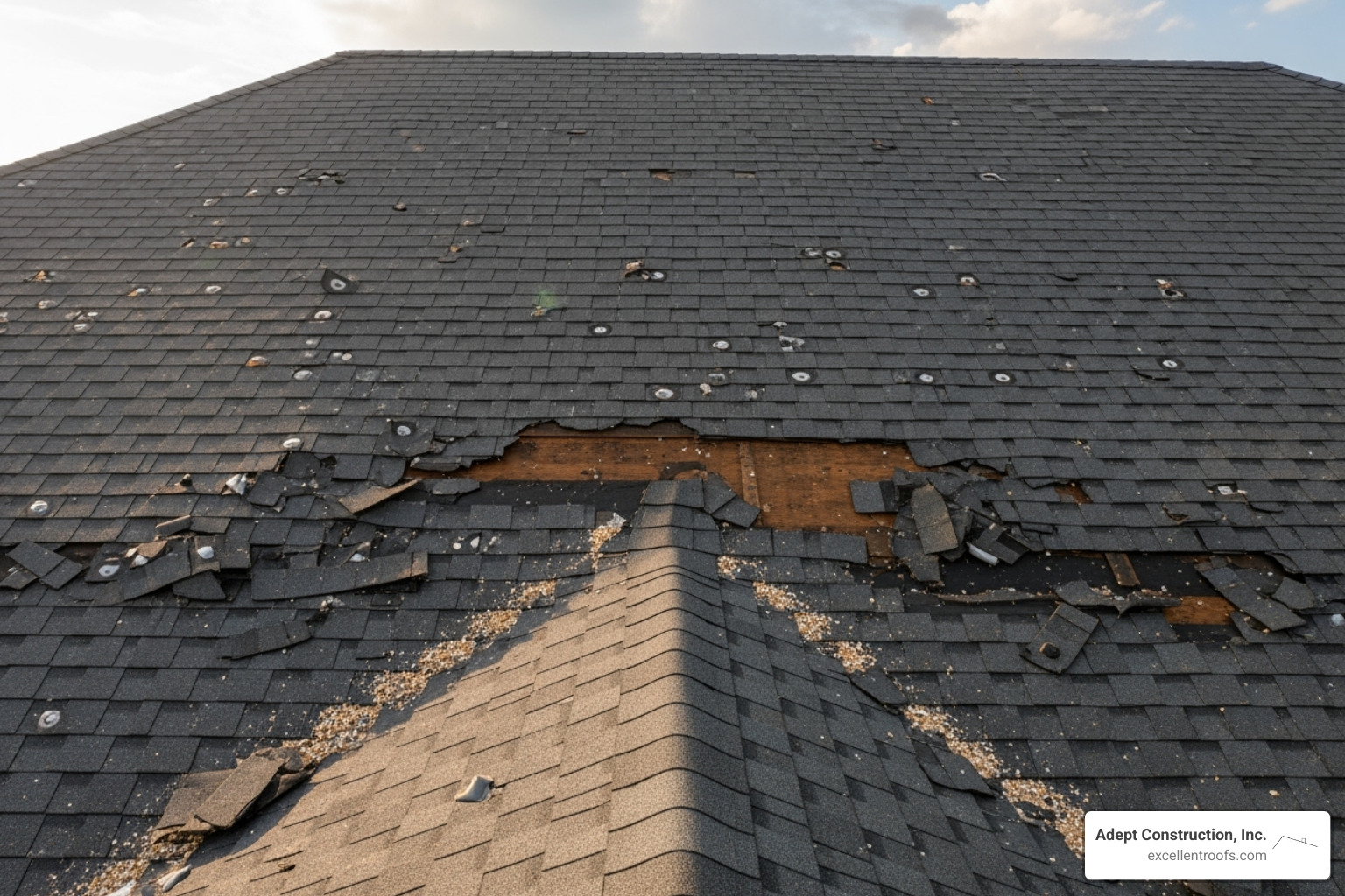 Roof with visible hail or wind damage - Naperville IL roofers