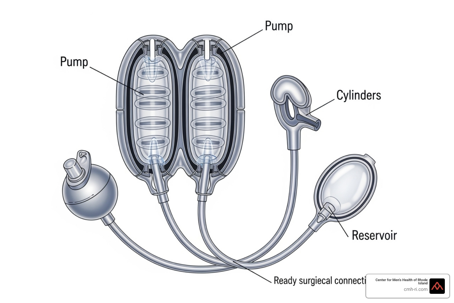 Diagram showing inflatable penile implant components - what is the most effective treatment for erectile dysfunction Diagram showing inflatable penile implant components - what is the most effective treatment for erectile dysfunction