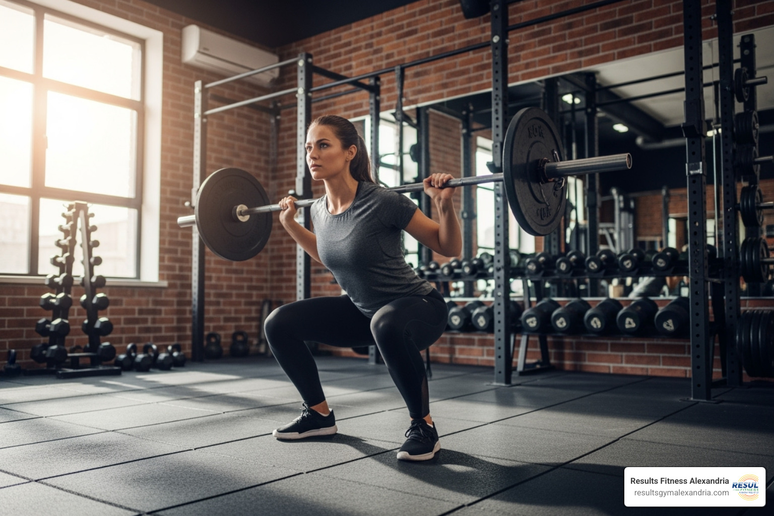 Woman performing a proper squat with good form - fat loss gym workout for females Woman performing a proper squat with good form - fat loss gym workout for females