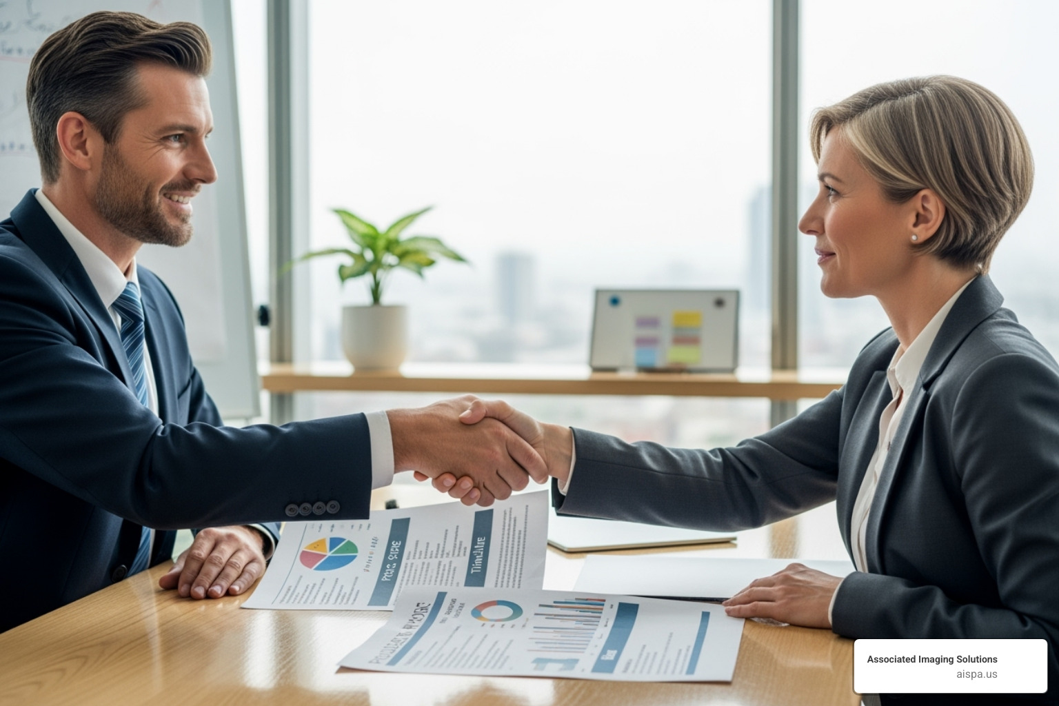 project manager and client shaking hands over successful implementation plan - managed print services pittsburgh project manager and client shaking hands over successful implementation plan - managed print services pittsburgh