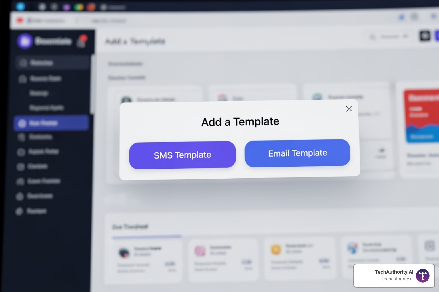 Screenshot of the "Add a Template" screen in GoHighLevel, showing options for SMS and Email templates - go high level email builder