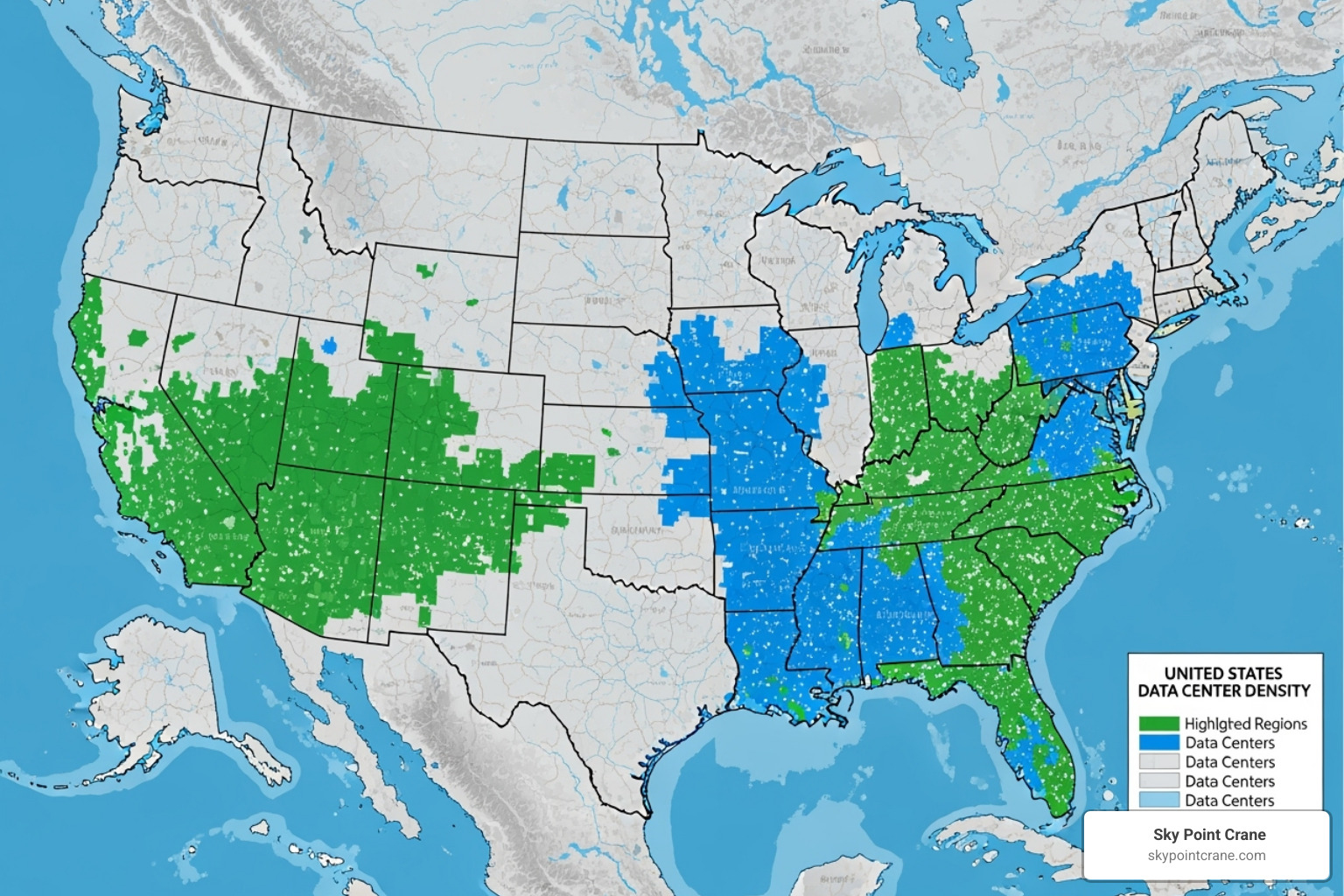 map highlighting data center regions - Building data centers