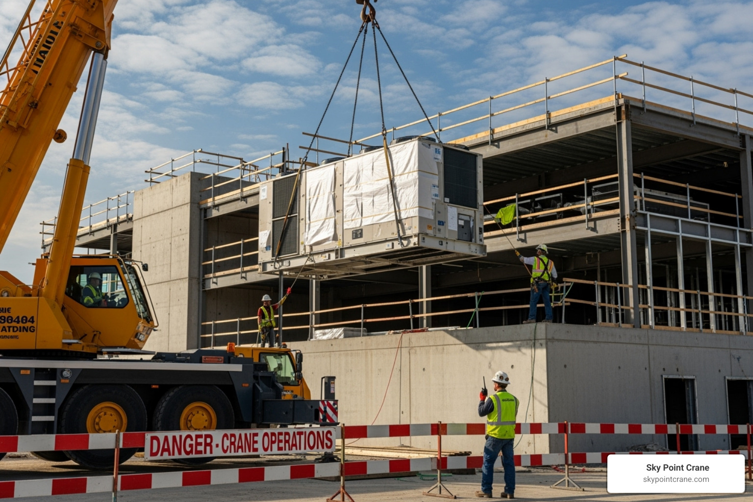 heavy-duty crane lifting HVAC unit - Building data centers