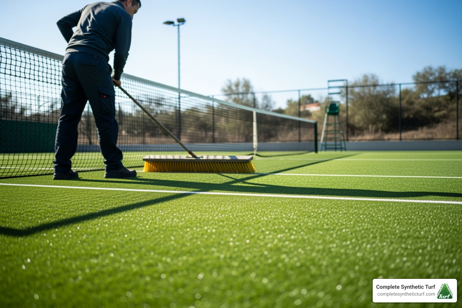 court being maintained with a brush - artificial grass for tennis courts
