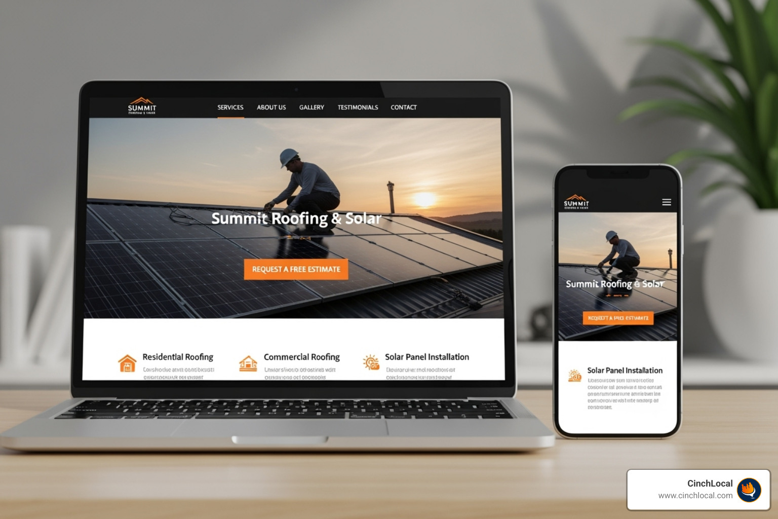 Responsive roofing contractor website on laptop and smartphone - roofing contractor websites