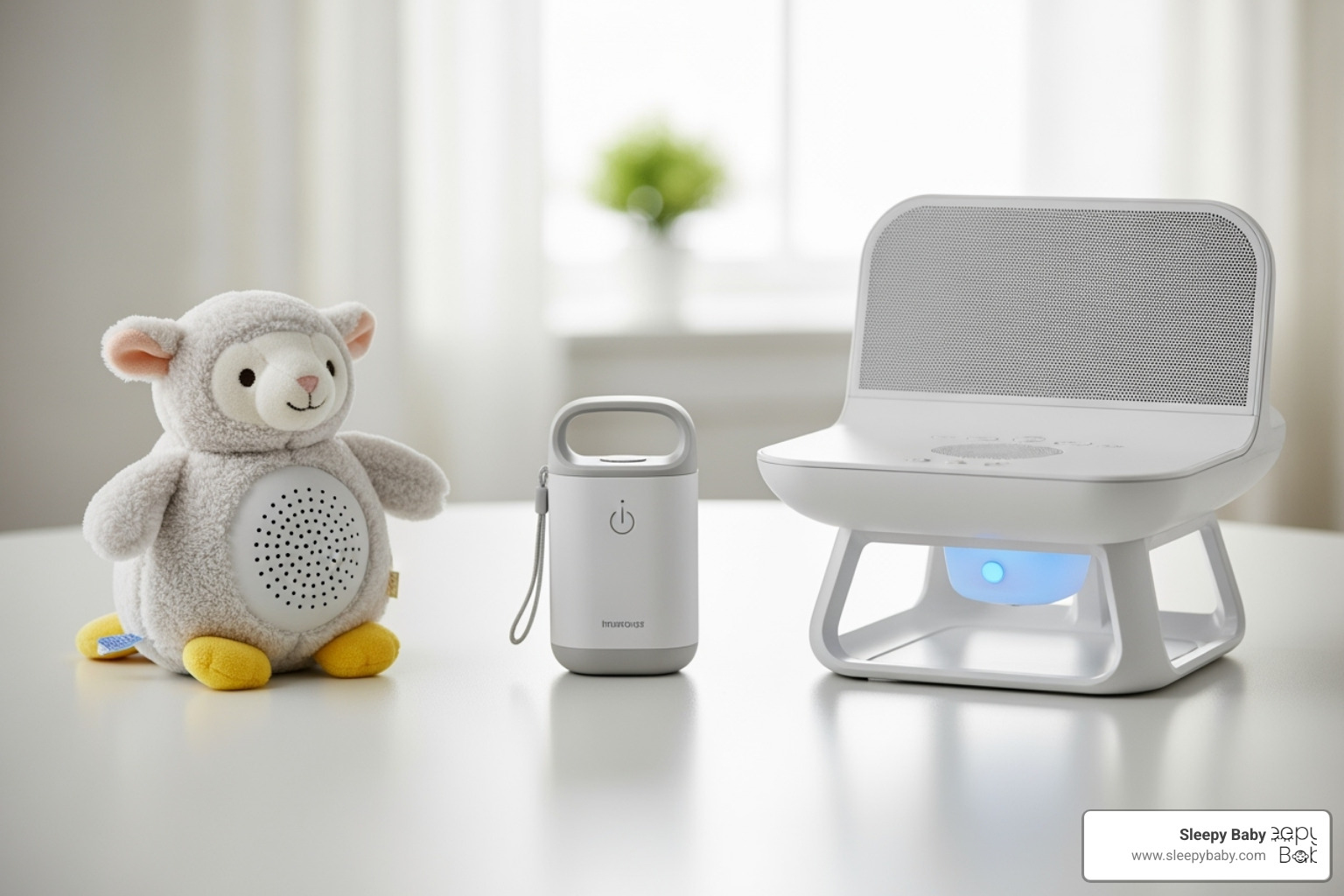 Different styles of sound machines: plush toy, portable, tabletop - infant white noise machine