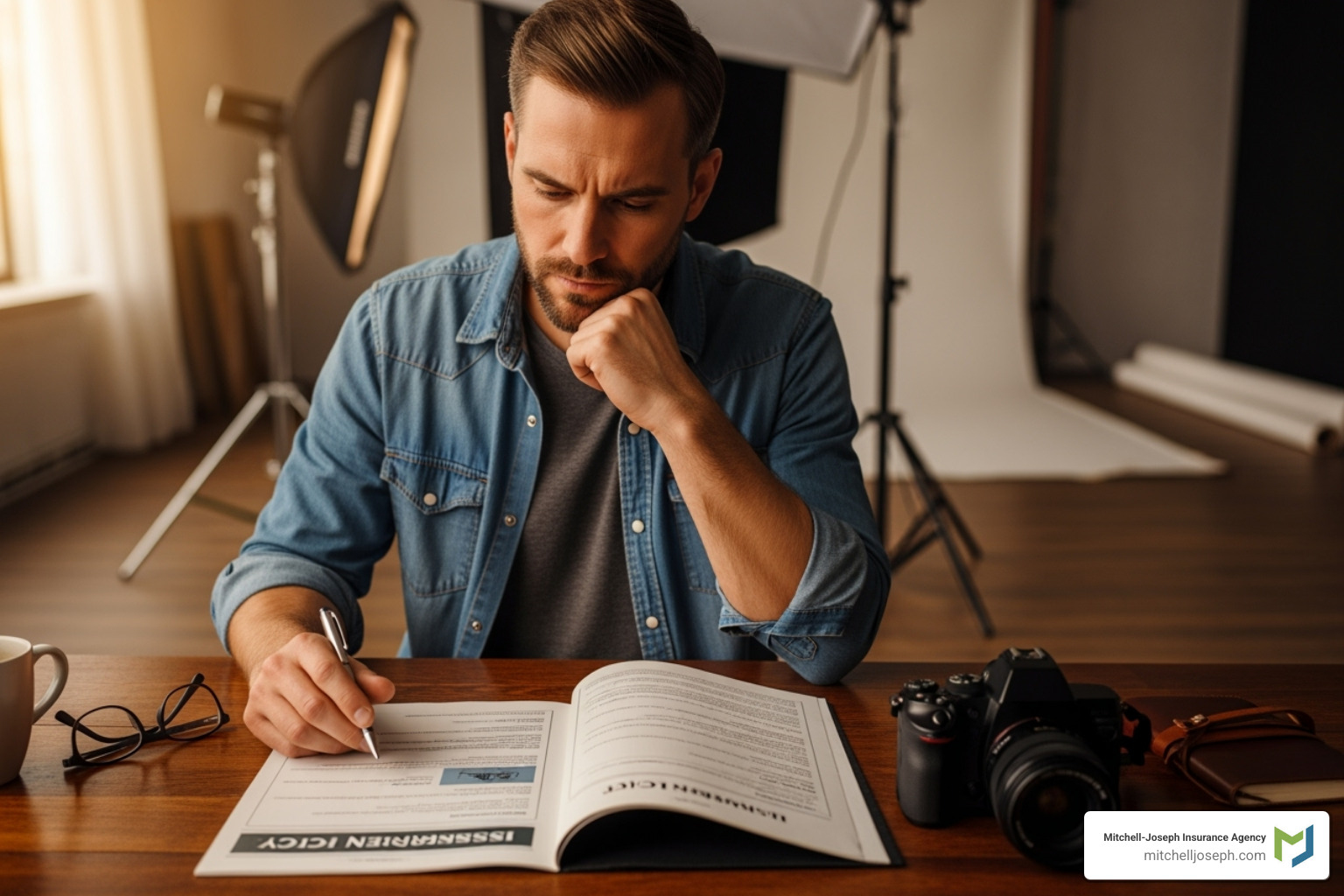 photographer reviewing an insurance policy document - pro photographers insurance photographer reviewing an insurance policy document - pro photographers insurance