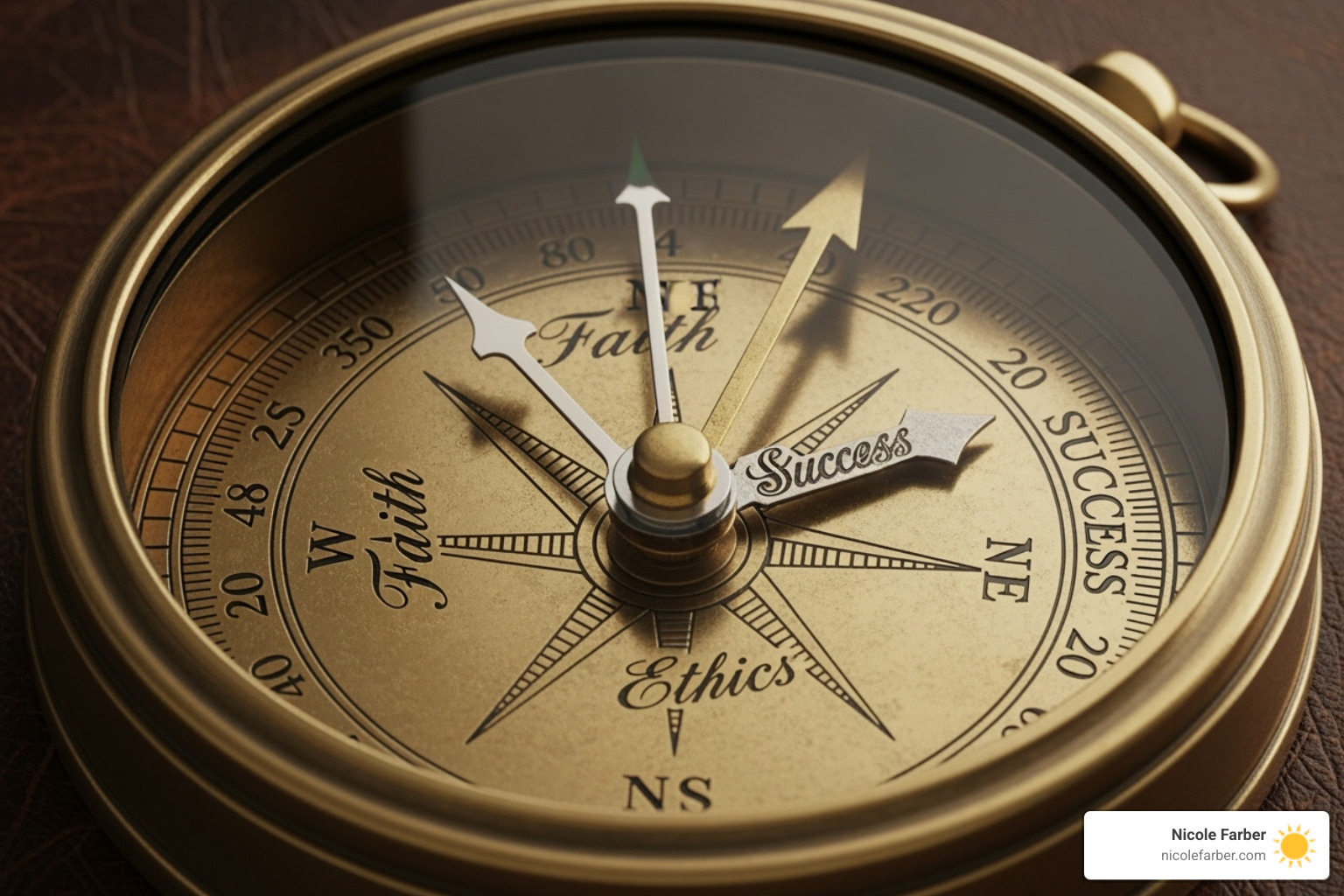 Image of a compass with needles pointing to "Faith," "Ethics," and "Success" - Faith based business leadership