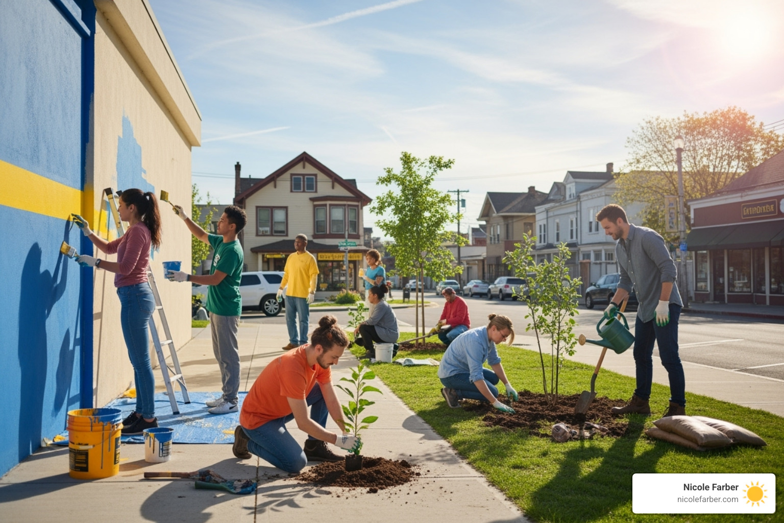 Image of volunteers working together on a community project - Faith based business leadership