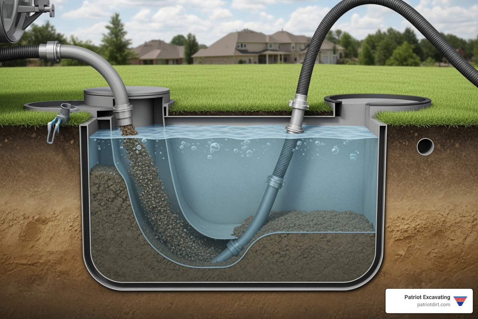 professional septic service truck with hoses ready for a job - septic tank cleaning