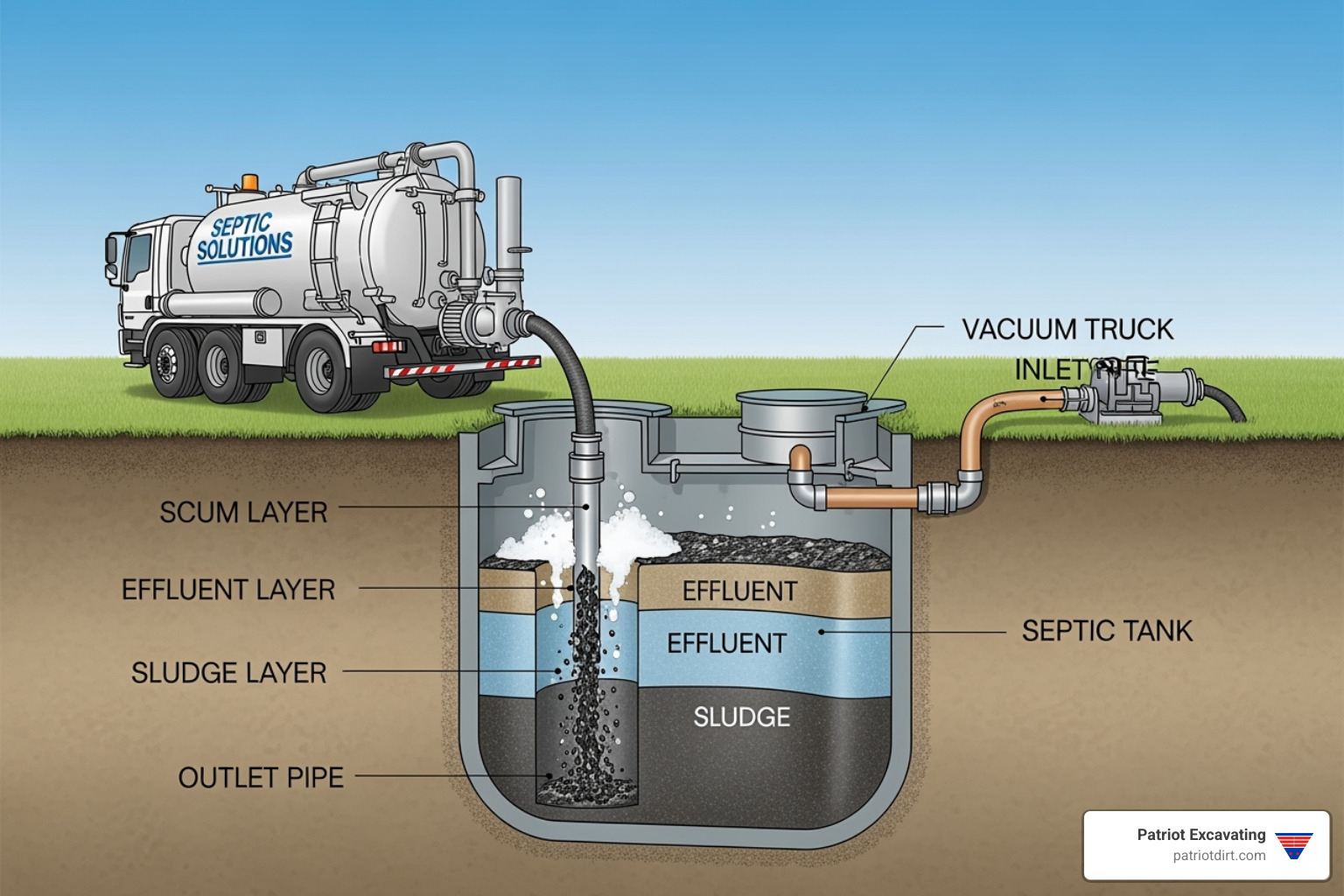 diagram showing a residential septic system with its components - septic tank cleaning