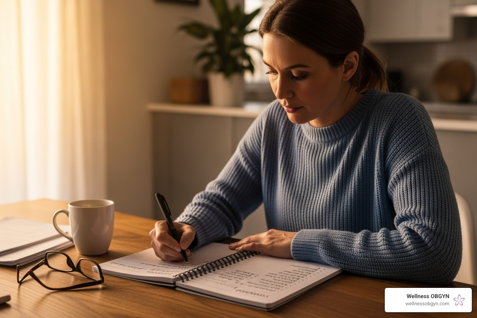 A woman writing down questions for her doctor - Female health assessment A woman writing down questions for her doctor - Female health assessment