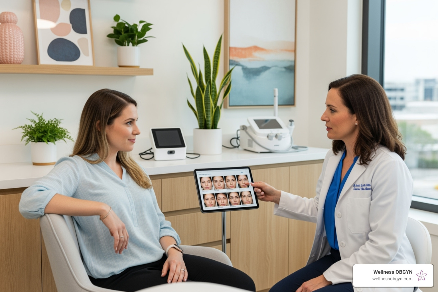 Patient consulting with a doctor about cosmetic treatments - juvederm touch up cost