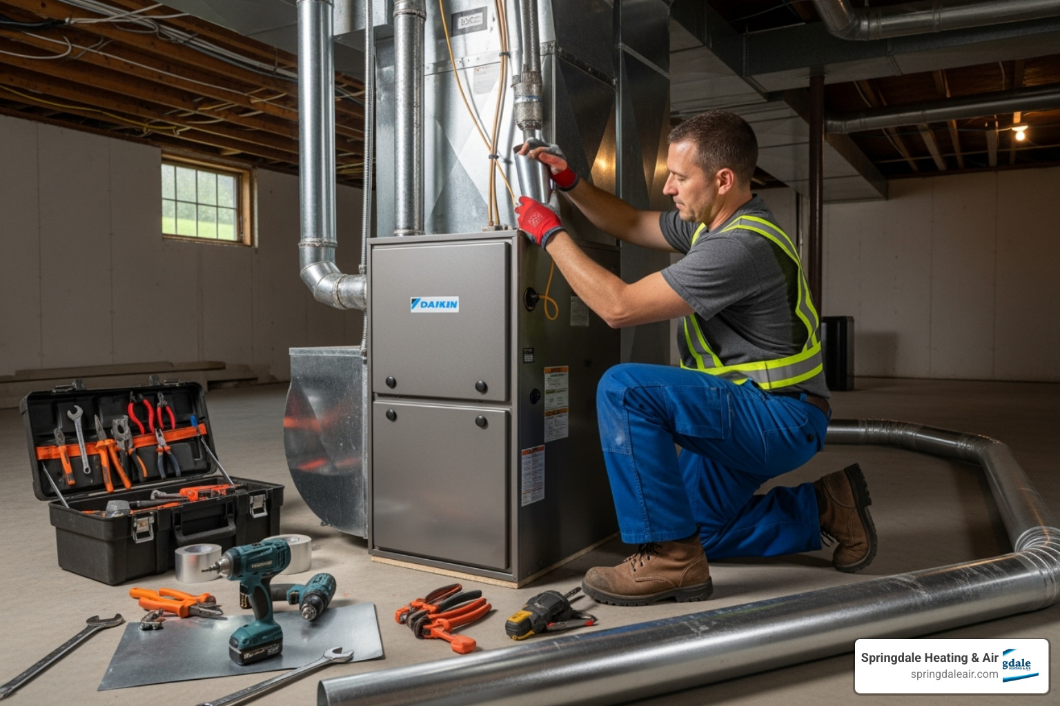 technician installing new furnace - new furnace installation technician installing new furnace - new furnace installation