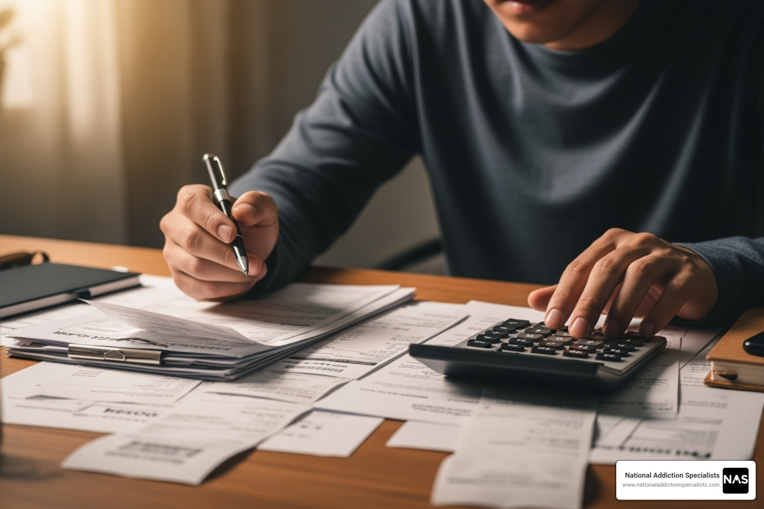 Person reviewing bills with a calculator - Medicare Suboxone coverage