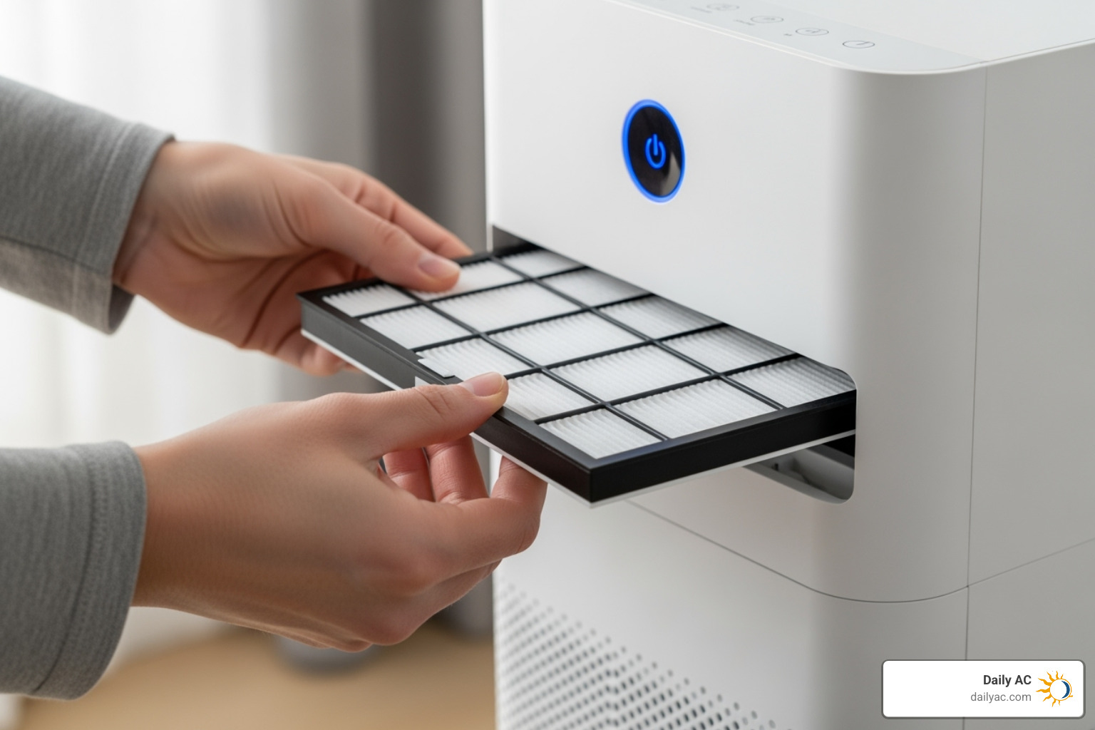 person easily changing an air purifier filter - air purification benefits