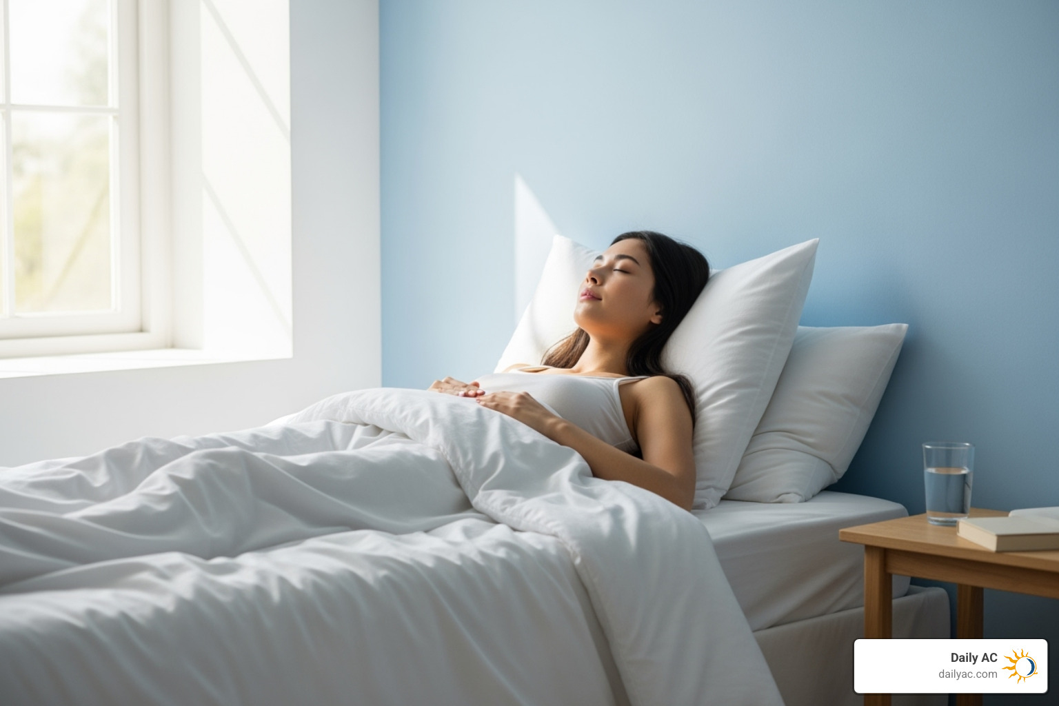 person breathing easily in a clean bedroom - air purification benefits