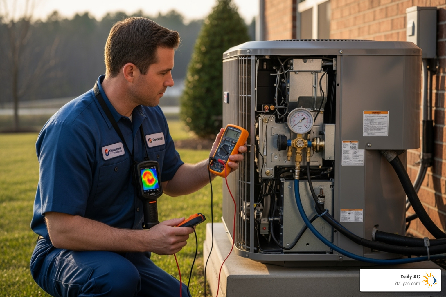 HVAC technician using diagnostic tools - hvac diagnostic service