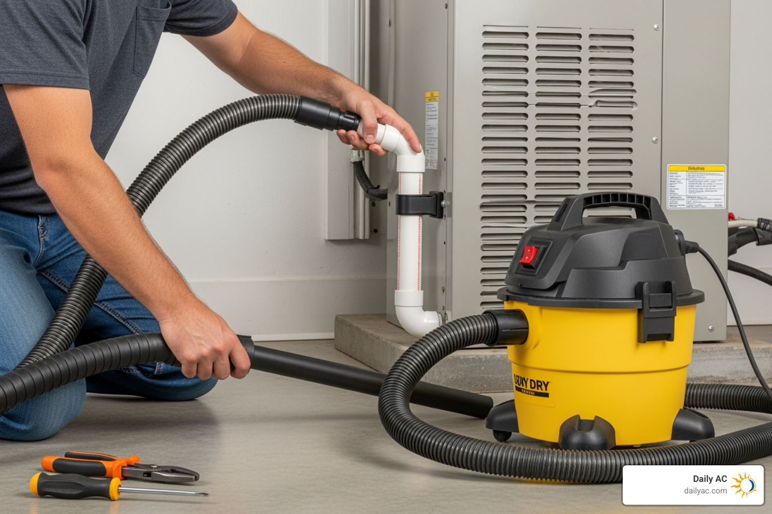 wet/dry vacuum attached to a condensate drain line - how to fix leaking ac vent
