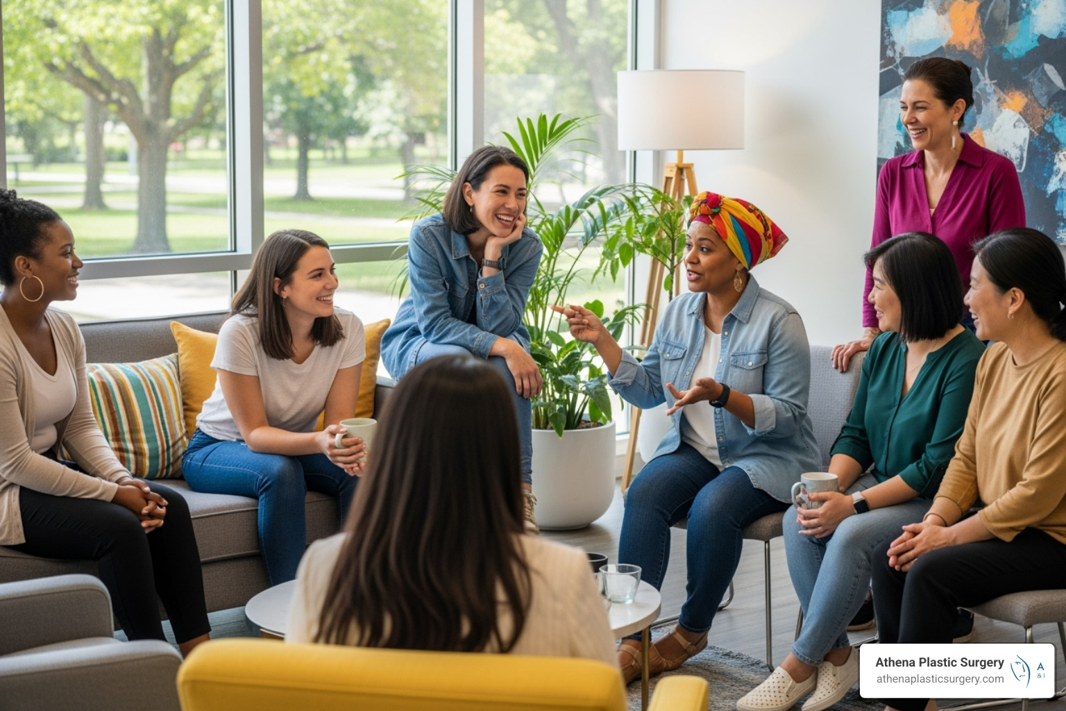 Diverse group of women in a supportive, non-clinical setting - How much is labiaplasty
