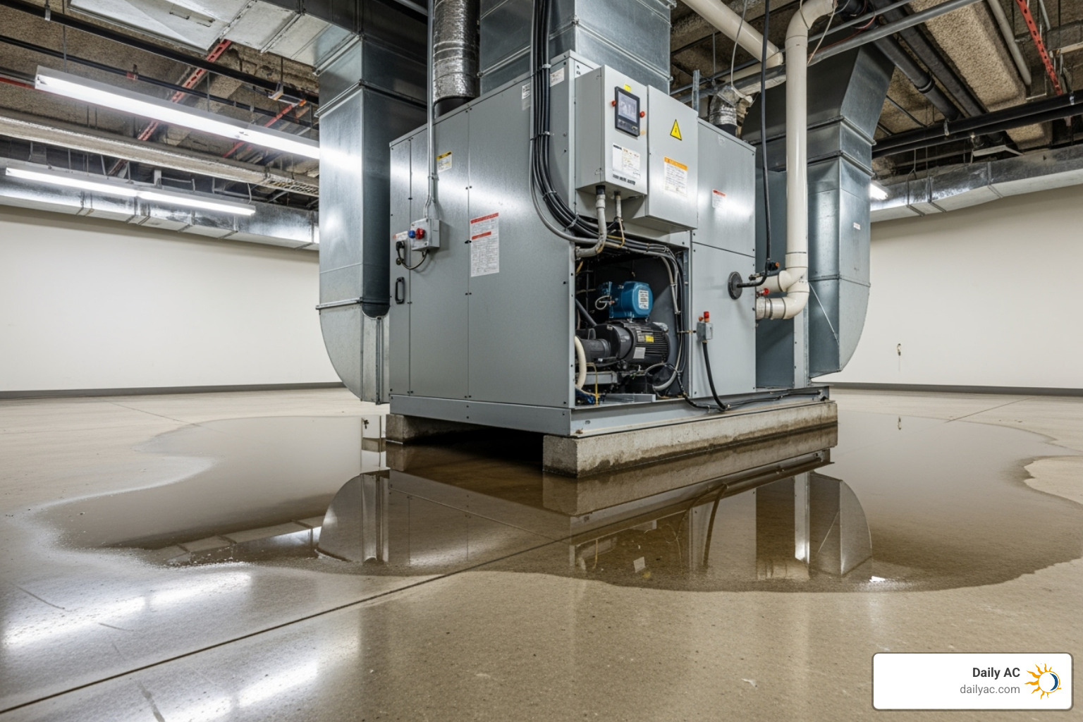 Water pooling around an indoor air handler unit - Commercial AC troubleshooting