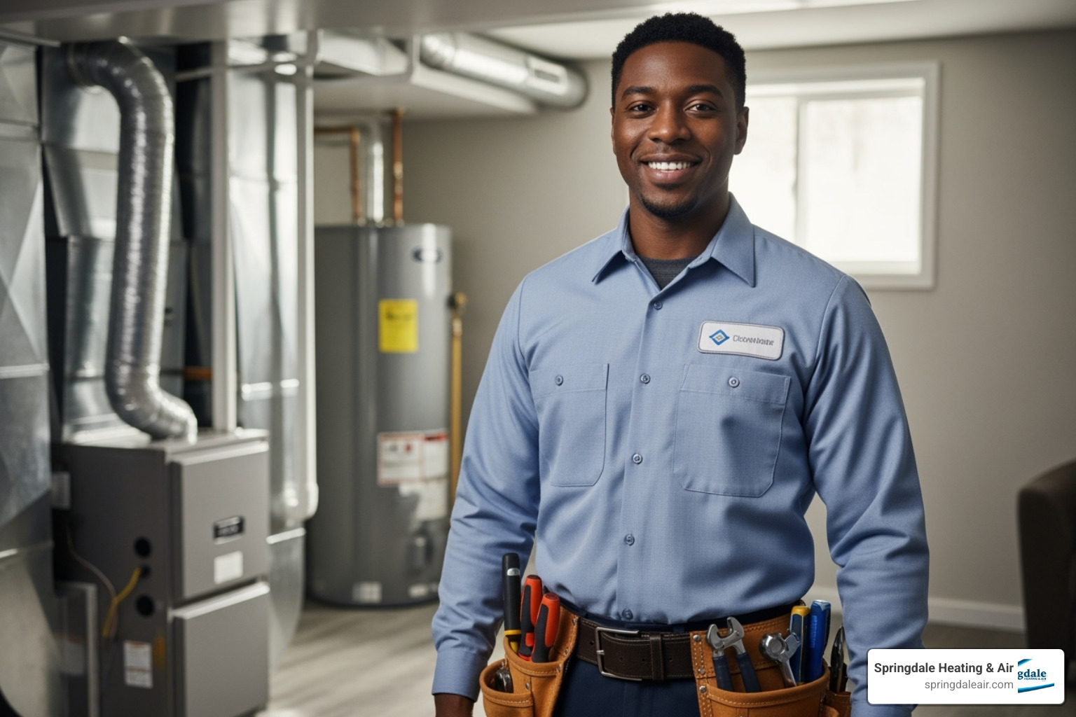 a friendly, professional technician in uniform - emergency heating system repair a friendly, professional technician in uniform - emergency heating system repair
