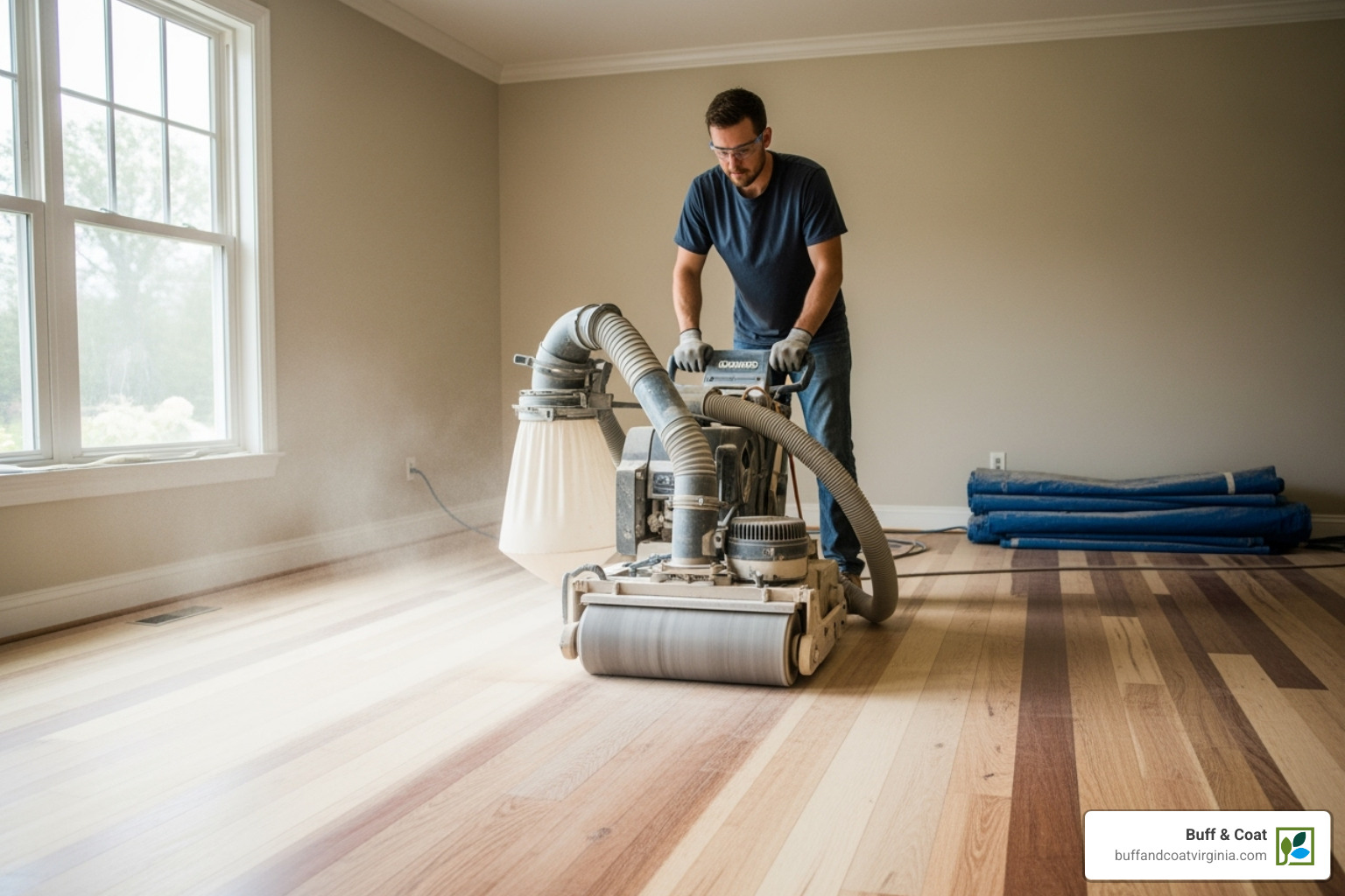 professional using a large drum sander with dust containment - price to sand and refinish hardwood floors professional using a large drum sander with dust containment - price to sand and refinish hardwood floors