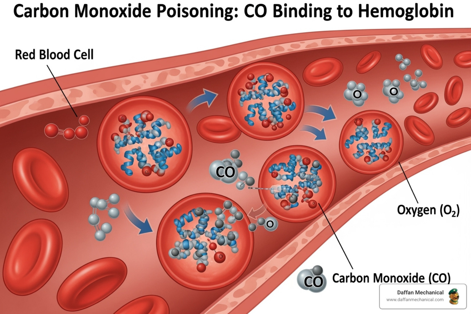 diagram showing how CO displaces oxygen in the bloodstream - furnace carbon monoxide diagram showing how CO displaces oxygen in the bloodstream - furnace carbon monoxide