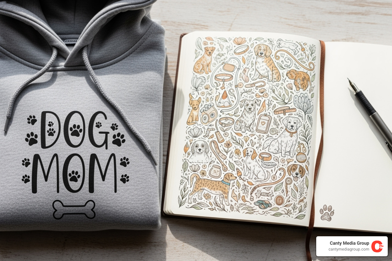 unique, niche-specific products like a "Dog Mom" hoodie and a custom-illustrated journal - Print-on-demand strategy