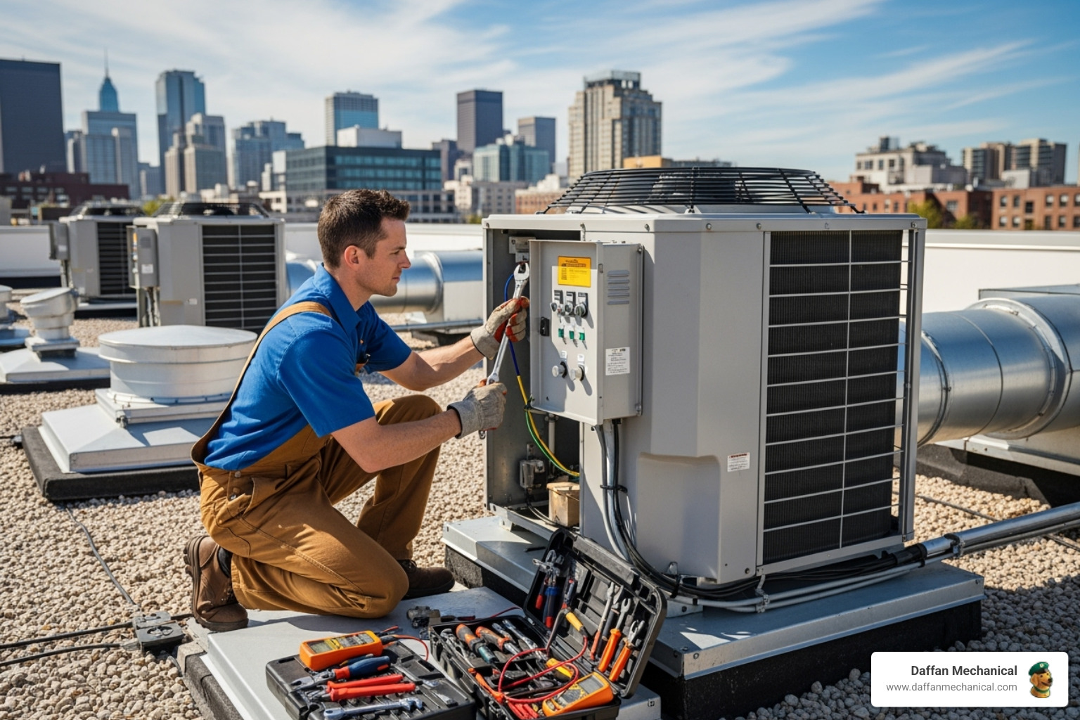technician performing maintenance on a commercial AC unit - commercial cooling weatherford tx technician performing maintenance on a commercial AC unit - commercial cooling weatherford tx