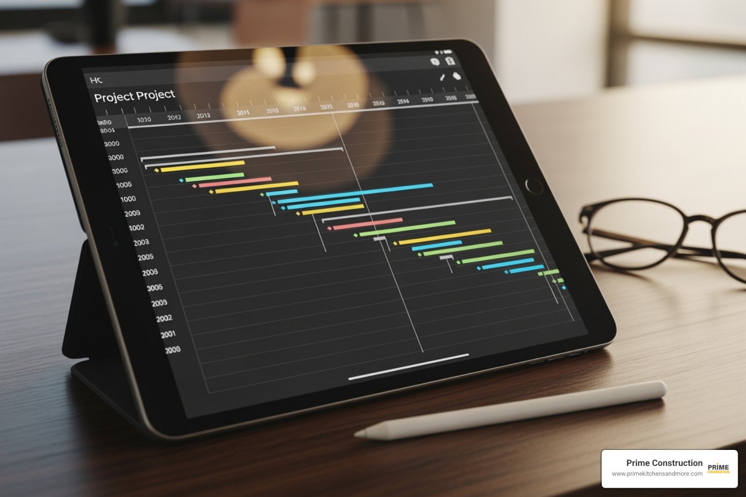 Detailed project Gantt chart on a tablet - Orlando home remodeling