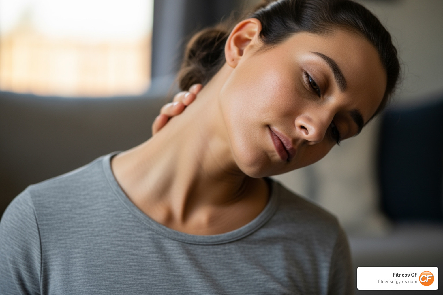 person performing gentle neck stretch - how to relieve a strained neck muscle