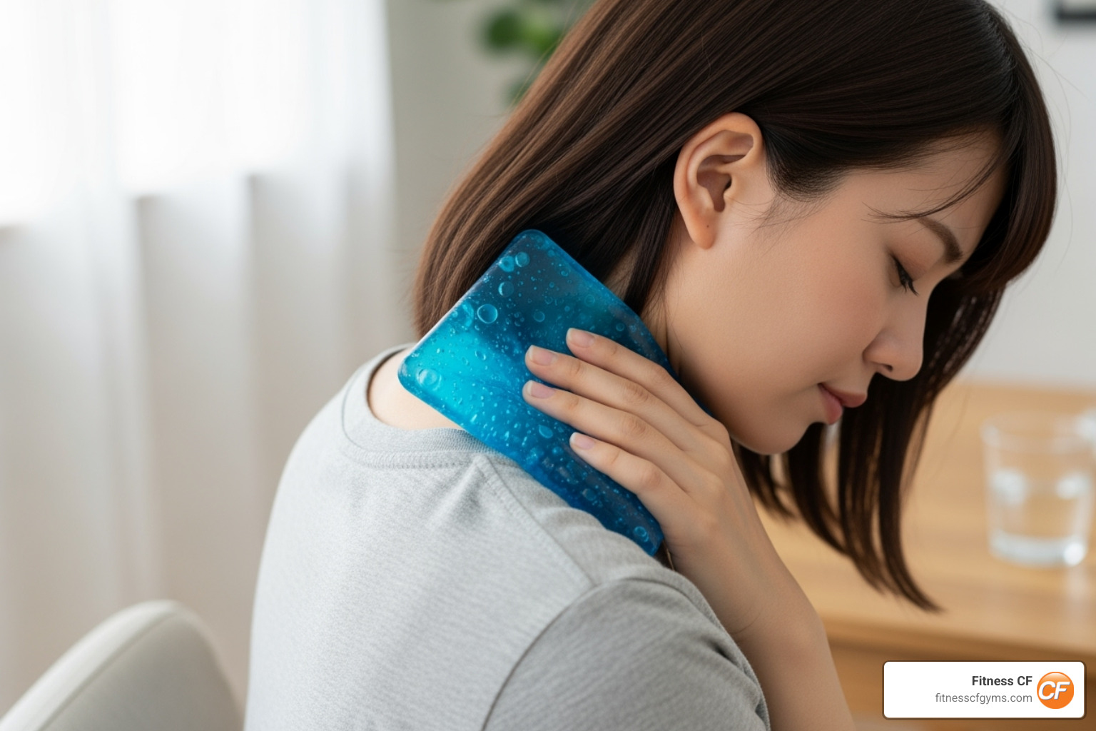 person applying cold pack to neck - how to relieve a strained neck muscle