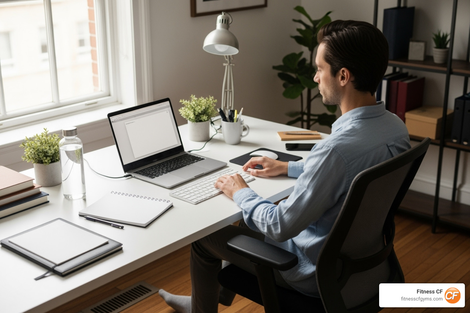 person with correct posture at desk - how to relieve a strained neck muscle