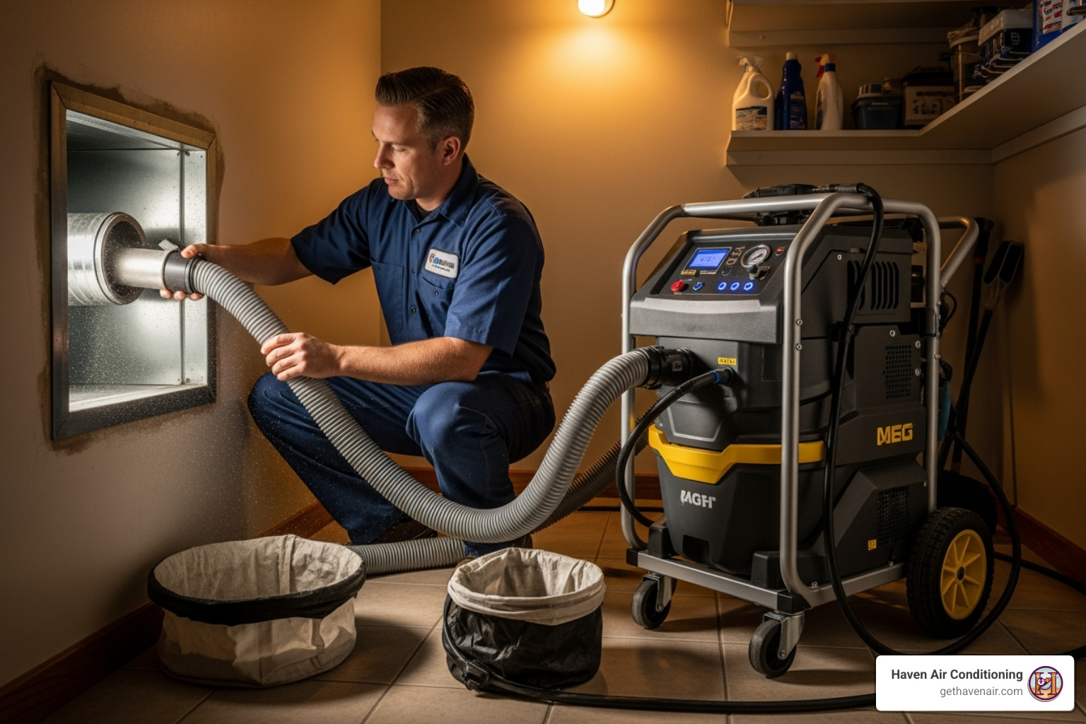 professional technician with modern equipment - air duct cleaning irvine