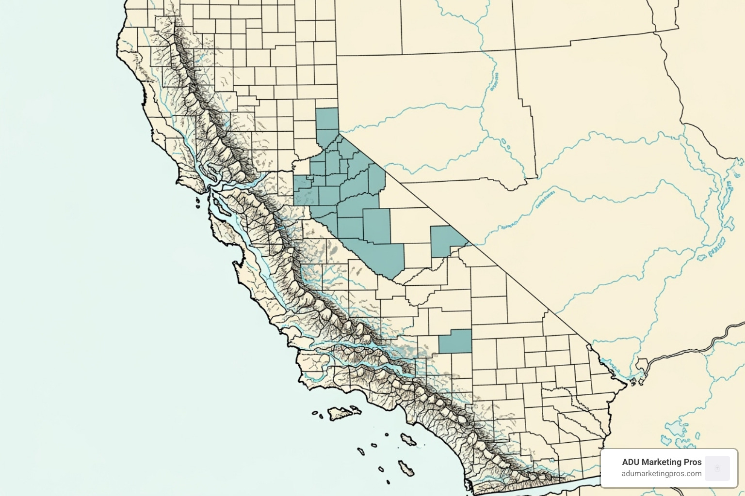 Map of California highlighting tiny-home-friendly counties - building a tiny home in california