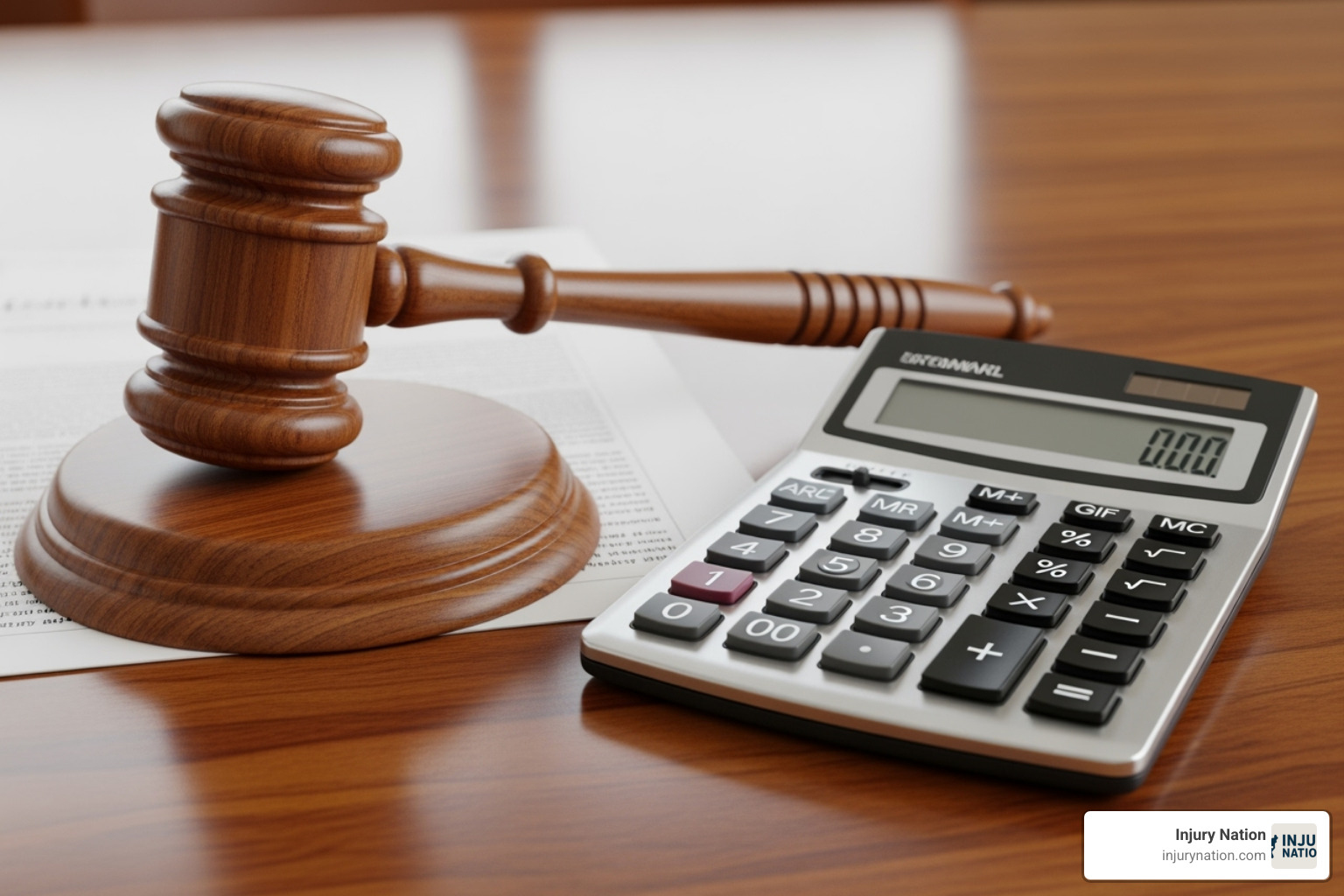 Image of a gavel and calculator symbolizing legal compensation - las vegas burn injury lawyer