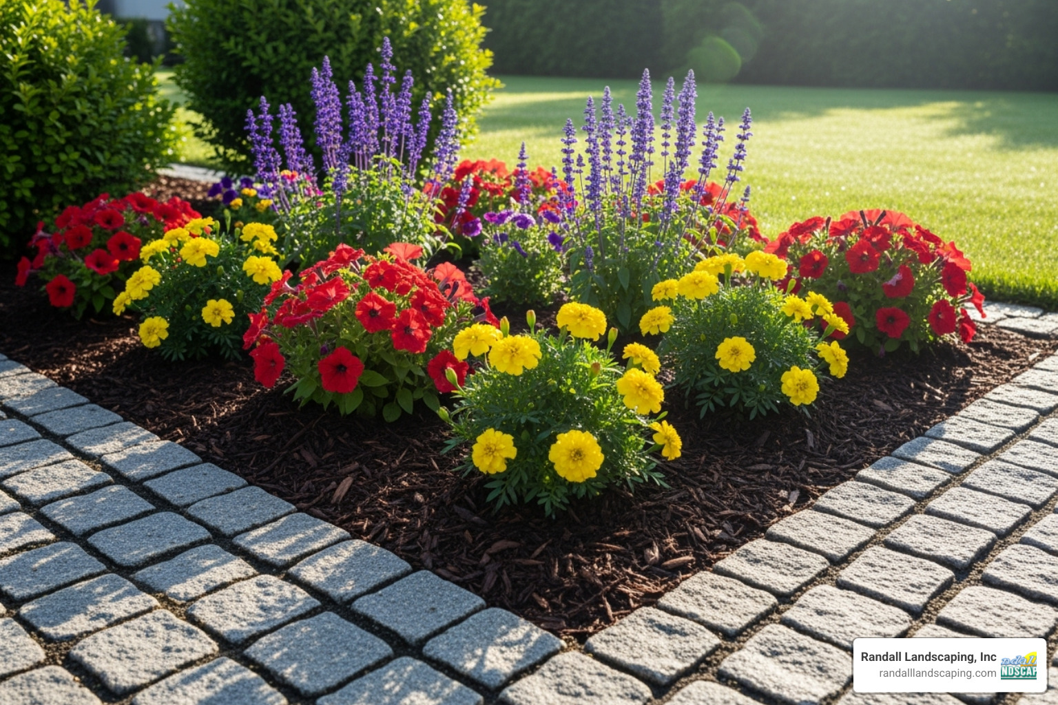A vibrant garden bed with fresh mulch and defined edges, showcasing meticulous landscape maintenance. - landscape contractors methuen ma