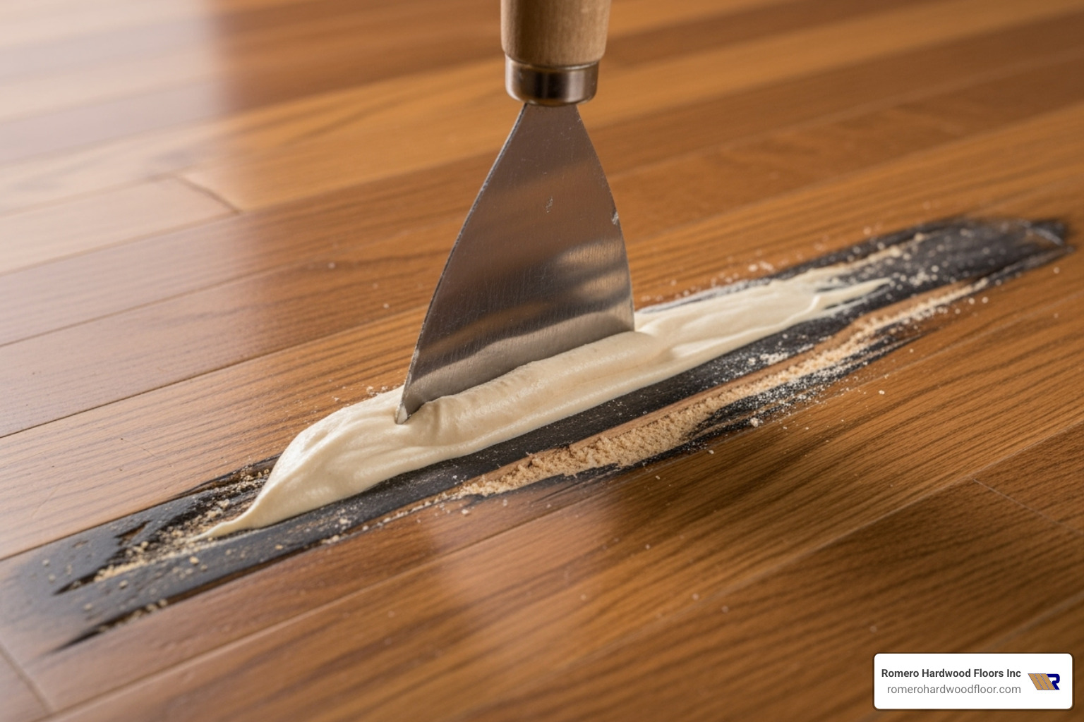 wood filler being applied to a deep gouge in a floor - how to get rid of scratches on hardwood floors wood filler being applied to a deep gouge in a floor - how to get rid of scratches on hardwood floors
