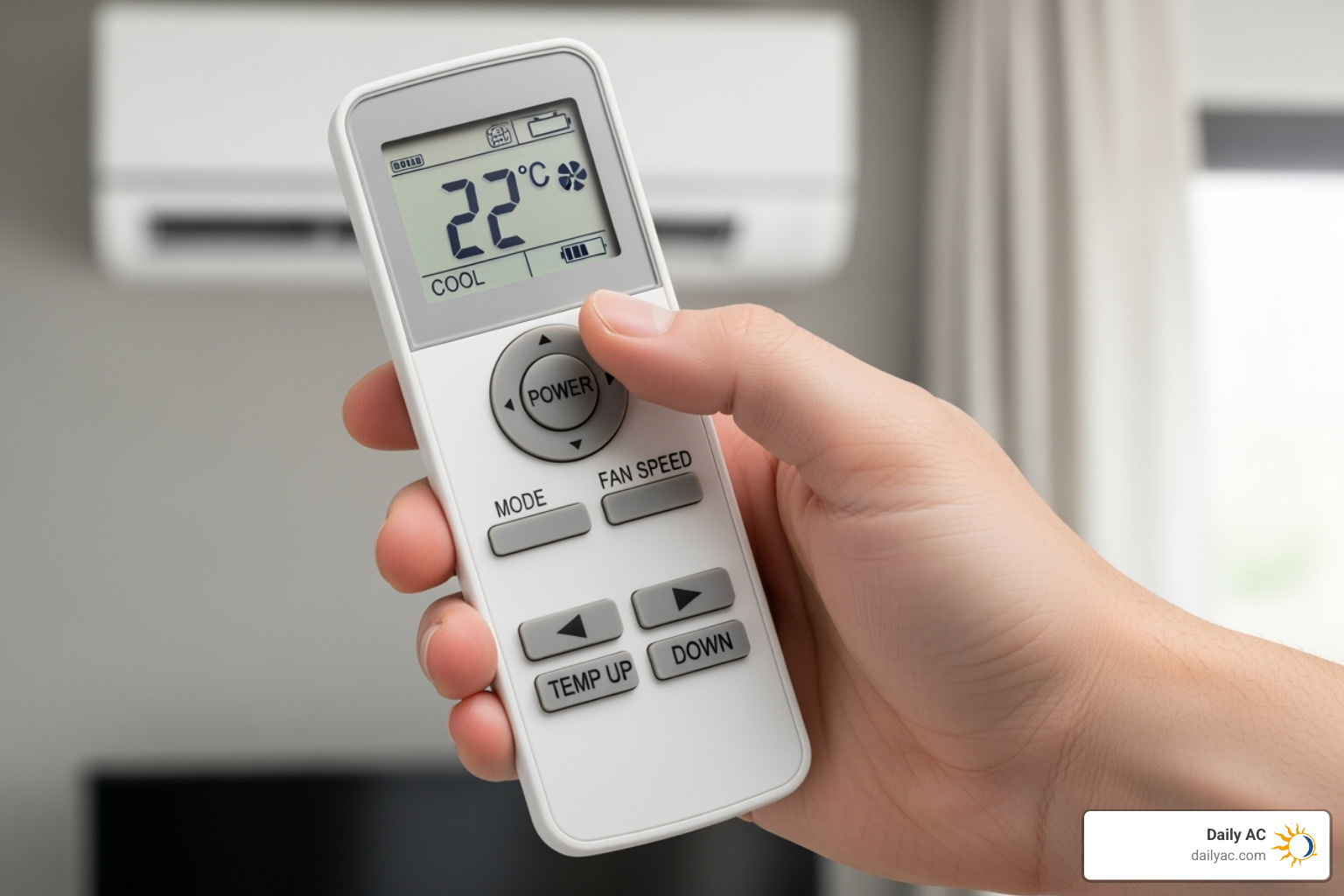 remote control showing temperature and mode settings for a ductless unit - ductless ac unit