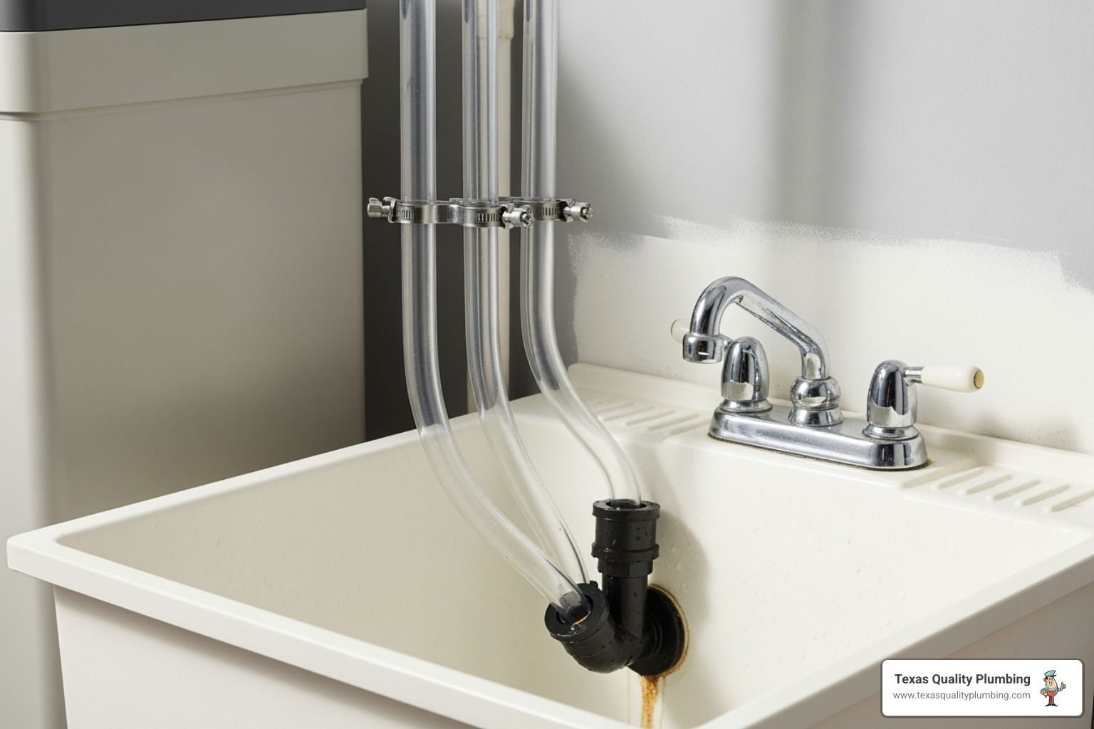 drain lines connected to a utility sink - water softener installation