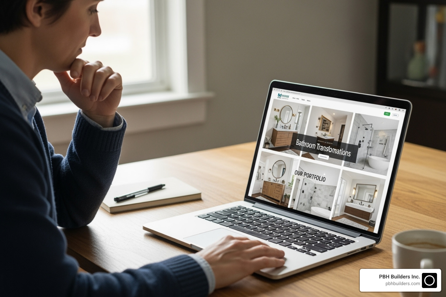 person on a laptop looking at a contractor's portfolio website - bathroom remodeling contractor near me person on a laptop looking at a contractor's portfolio website - bathroom remodeling contractor near me