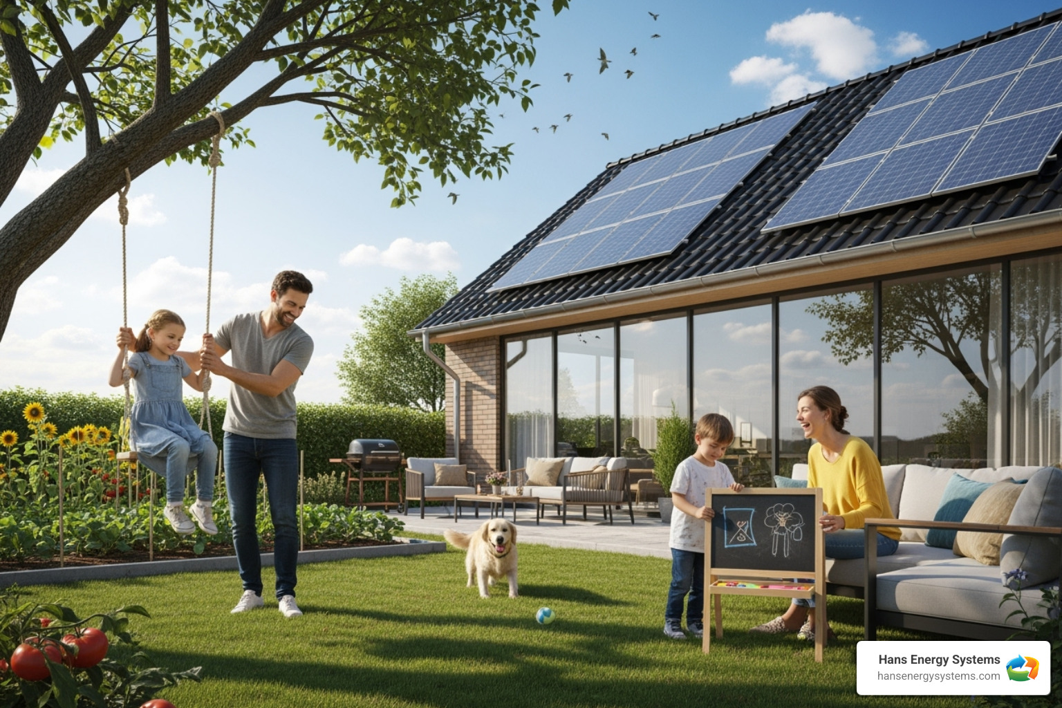 Family enjoying their solar-powered home - Solar for new construction