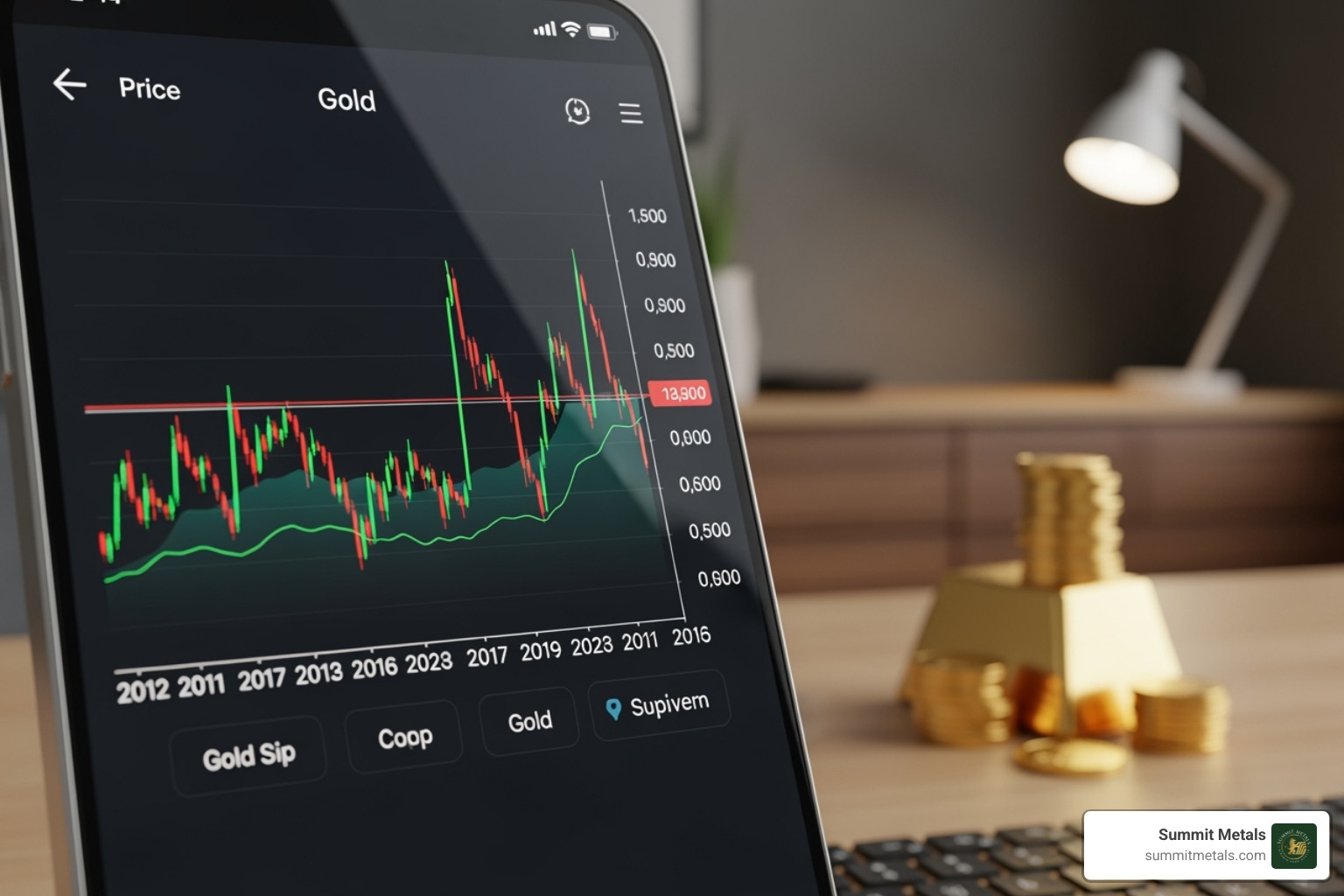 Screen showing live gold price charts - pamp 1g gold bar