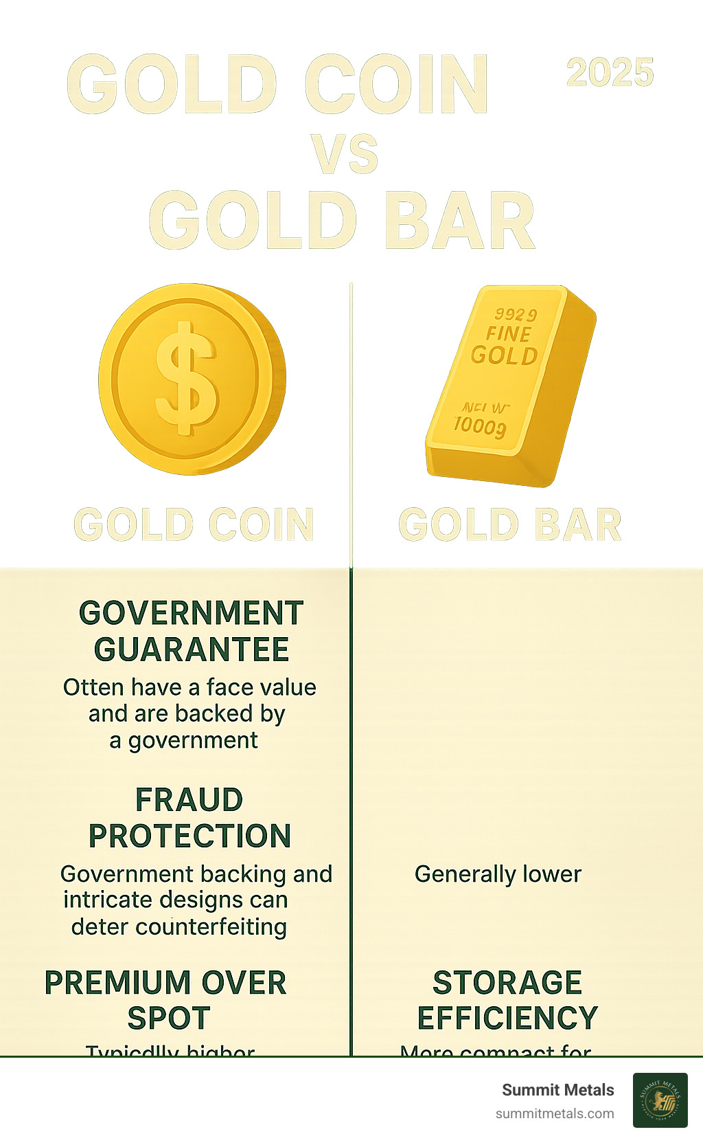 Gold Coin vs Gold Bar comparison chart - mmtc pamp 1kg silver bar infographic 