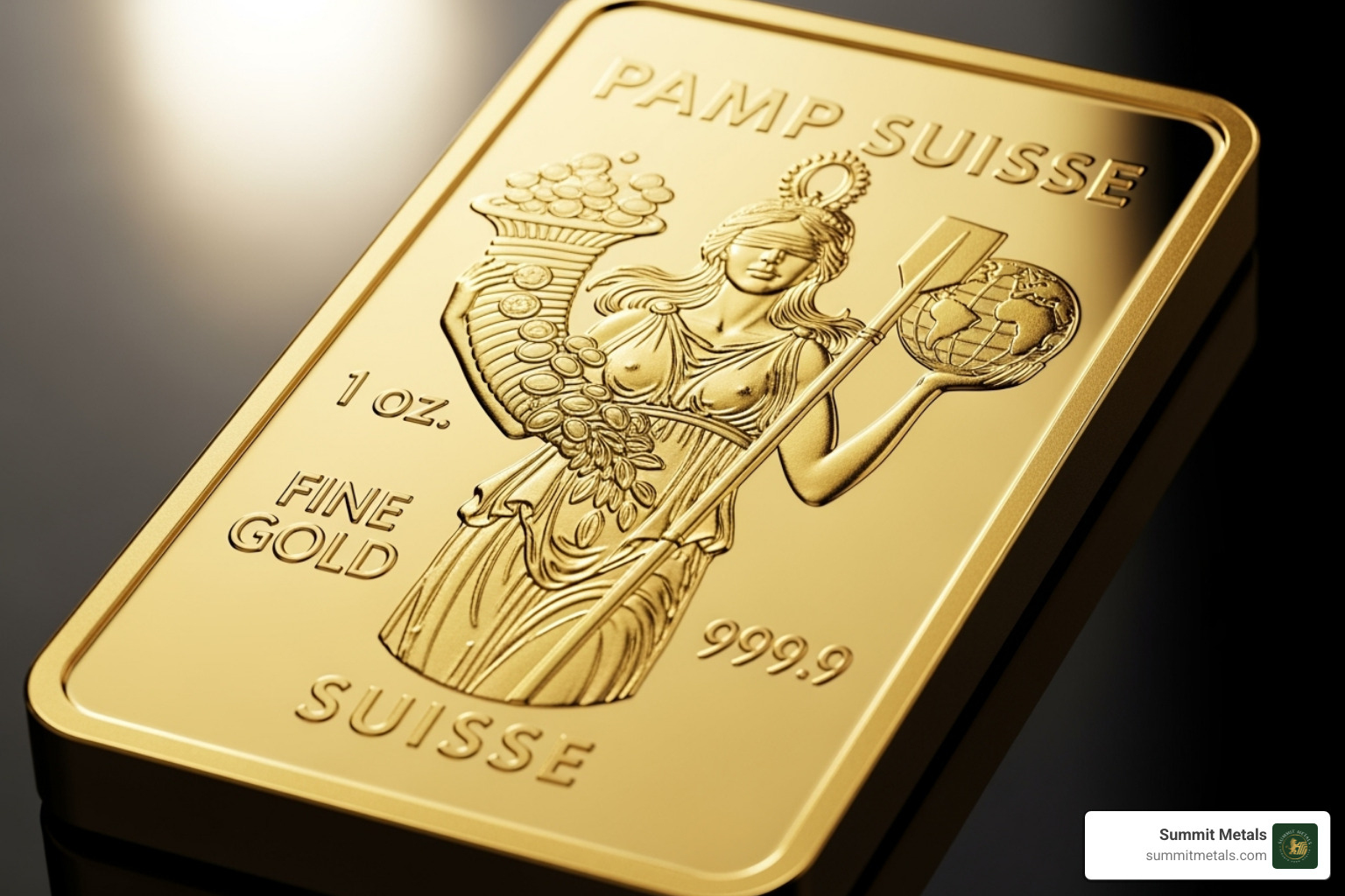 detailed Lady Fortuna design - swiss gold bar 1kg
