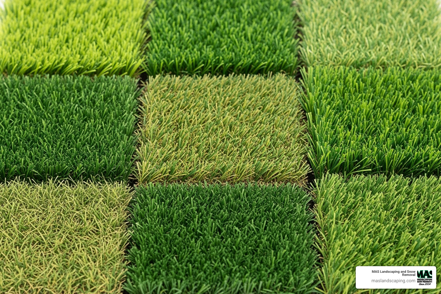 close-up textures of different artificial grass types - artificial lawn installers