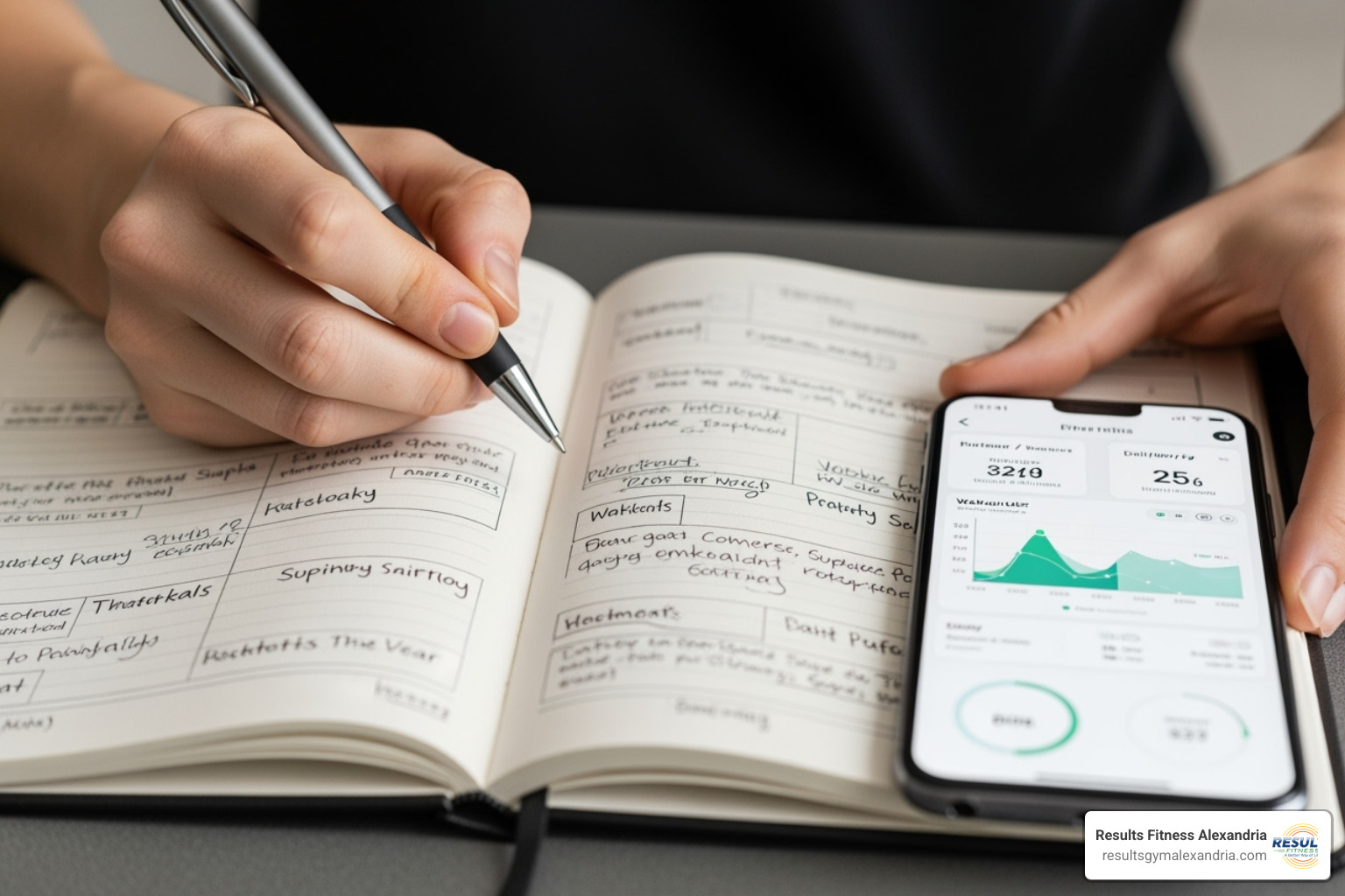 A person writing in a fitness journal or using a fitness app - Cardiovascular fitness program A person writing in a fitness journal or using a fitness app - Cardiovascular fitness program