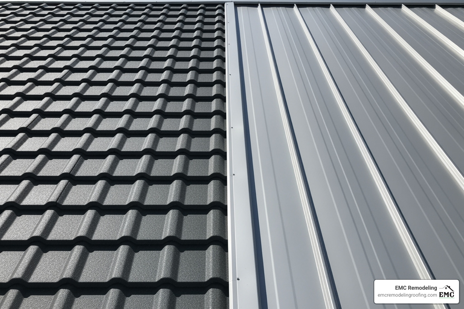 metal shingle roof next to a standing seam roof - metal roofing temple tx